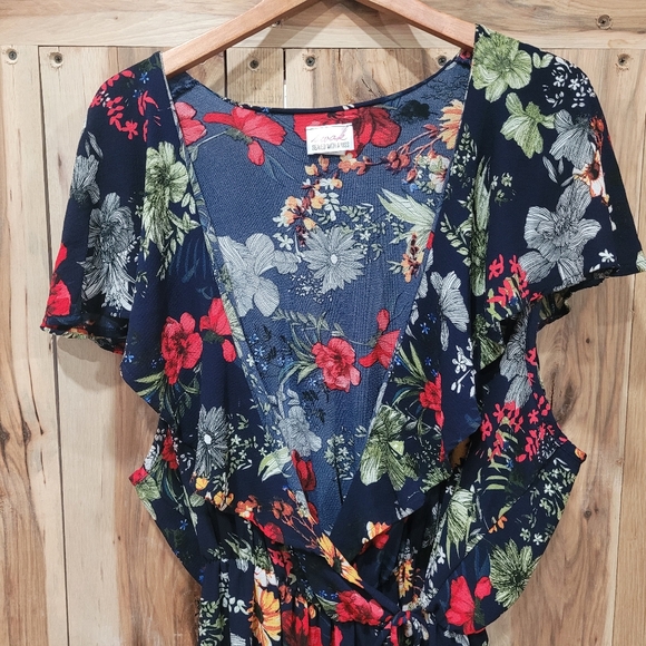 Swak Floral Multicolor Tropical Maxi Wrap Dress Womens 3x Ruffle Flowy Sleeve - Picture 3 of 7